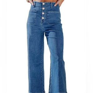 Wide Leg Jeans High Waisted button /pockets front